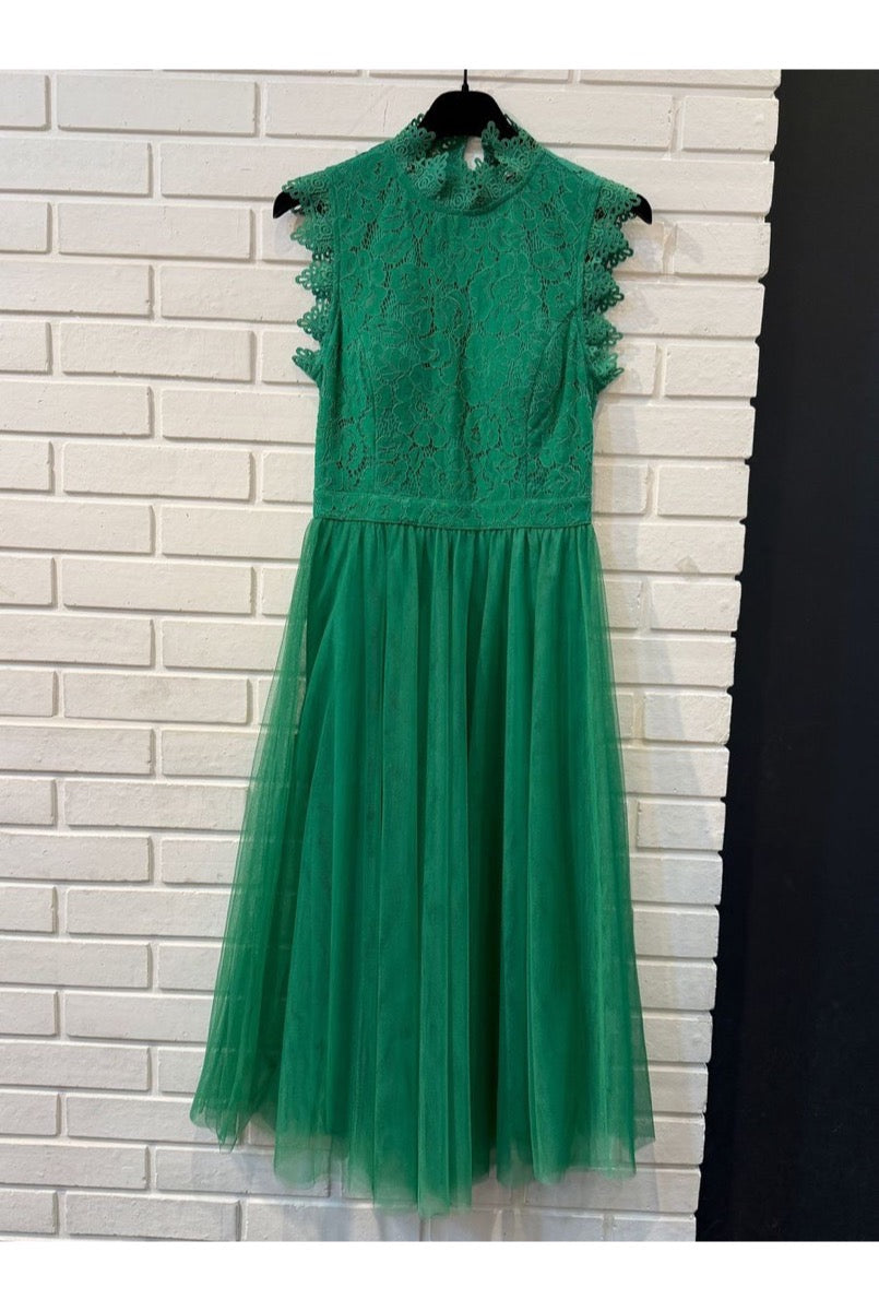 Robe Midi Beige Tulle Élégante - Vert