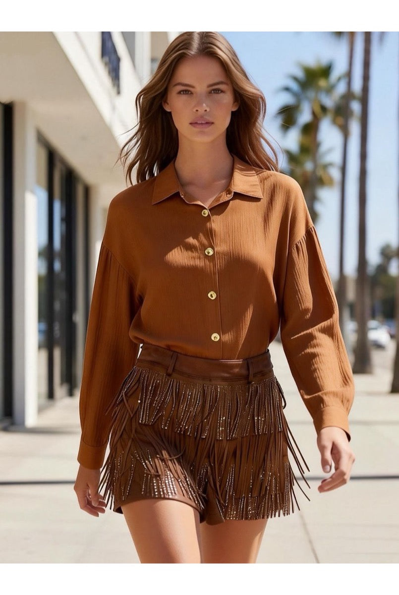 Short a Franges Esprit Boheme - Brun