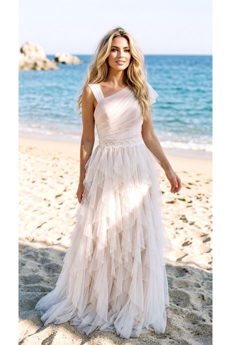 Robe Longue Bohème Chic Tulle Fluide - Blanc