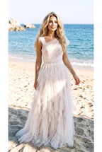 Robe Longue Bohème Chic Tulle Fluide - Blanc