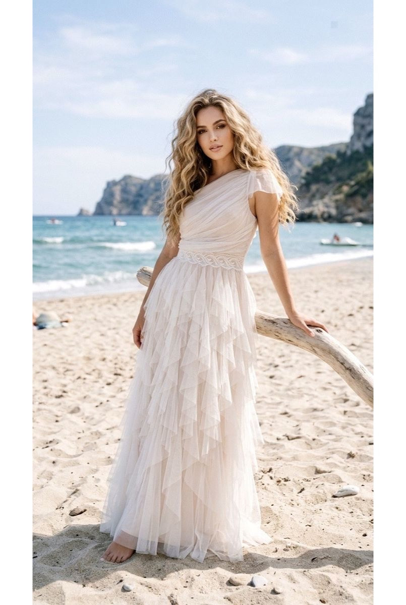 Robe Longue Bohème Chic Tulle Fluide - Blanc