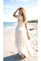 Robe Longue Bohème Chic Tulle Fluide - Blanc