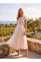 Robe Midi Élégante En Tulle - Blanc