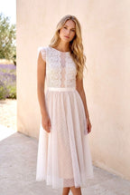 Robe Midi Élégante En Tulle - Blanc