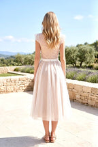 Robe Midi Élégante En Tulle - Blanc
