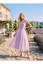 Robe Midi Élégante En Tulle - Lilas