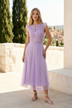 Robe Midi Élégante En Tulle - Lilas