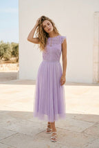 Robe Midi Élégante En Tulle - Lilas