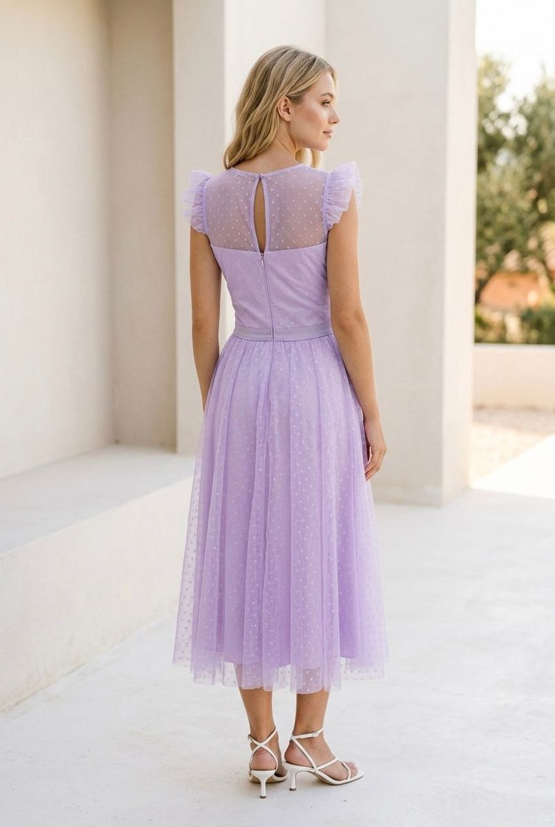 Robe Midi Élégante En Tulle - Lilas