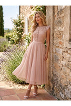 Robe Midi Élégante En Tulle - Nude