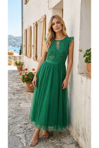 Robe Midi Élégante En Tulle - Vert