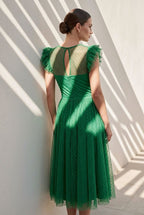 Robe Midi Élégante En Tulle - Vert