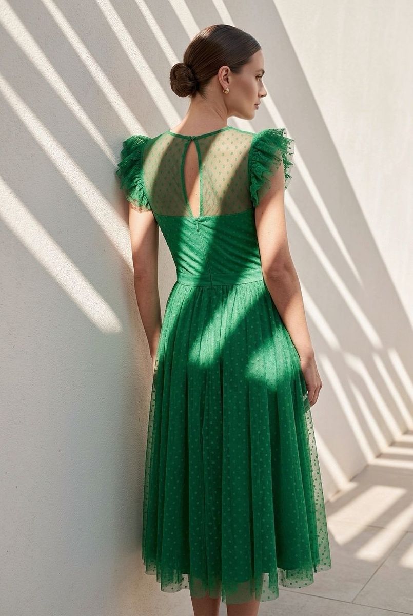 Robe Midi Élégante En Tulle - Vert