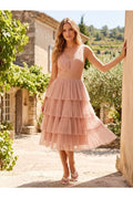 Robe Midi Plissée À Volants - Nude