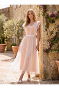 Robe Midi Plumetis Manches Volantées - Blanc