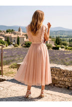 Robe Midi Plumetis Manches Volantées - Nude