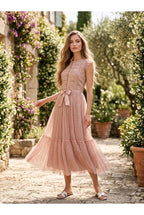 Robe Midi Romantique En Dentelle - Nude