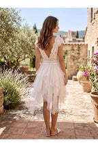 Robe “Éclat Riviera” en Tulle Ivoire & Dentelle Fine - Blanc