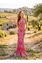 Robe Longue Sirène Bohème Chic Brodée – Élégance Couture - Fuchsia