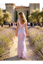 Robe Longue Sirène Bohème Chic Brodée – Élégance Couture - Violet