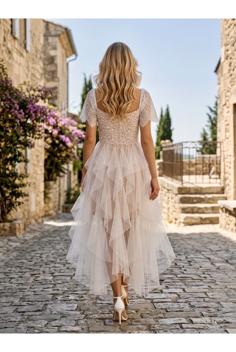 Robe Longue Romantique En Tulle - Blanc