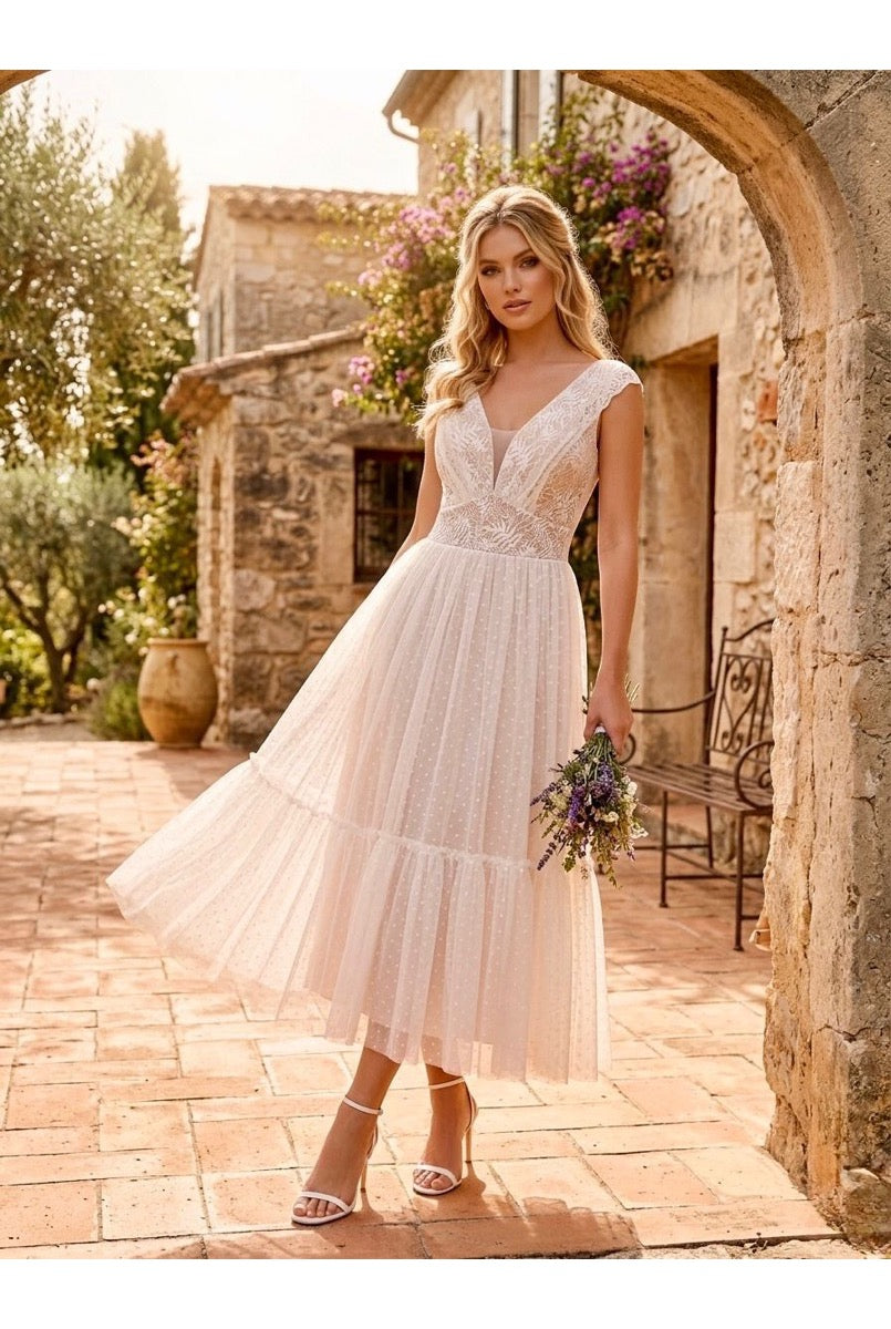 Robe “Lumière d’Été” en Dentelle & Tulle Plumetis - Blanc