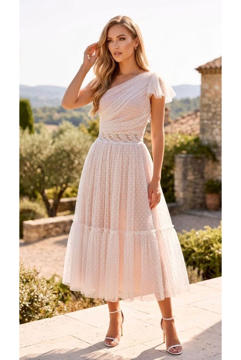 Robe “Brise Océane” en Tulle Plumetis & Coupe Asymétrique - Blanc
