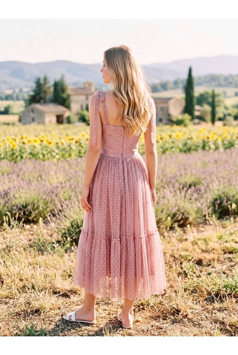 Robe Midi Bustier En Tulle - Rose