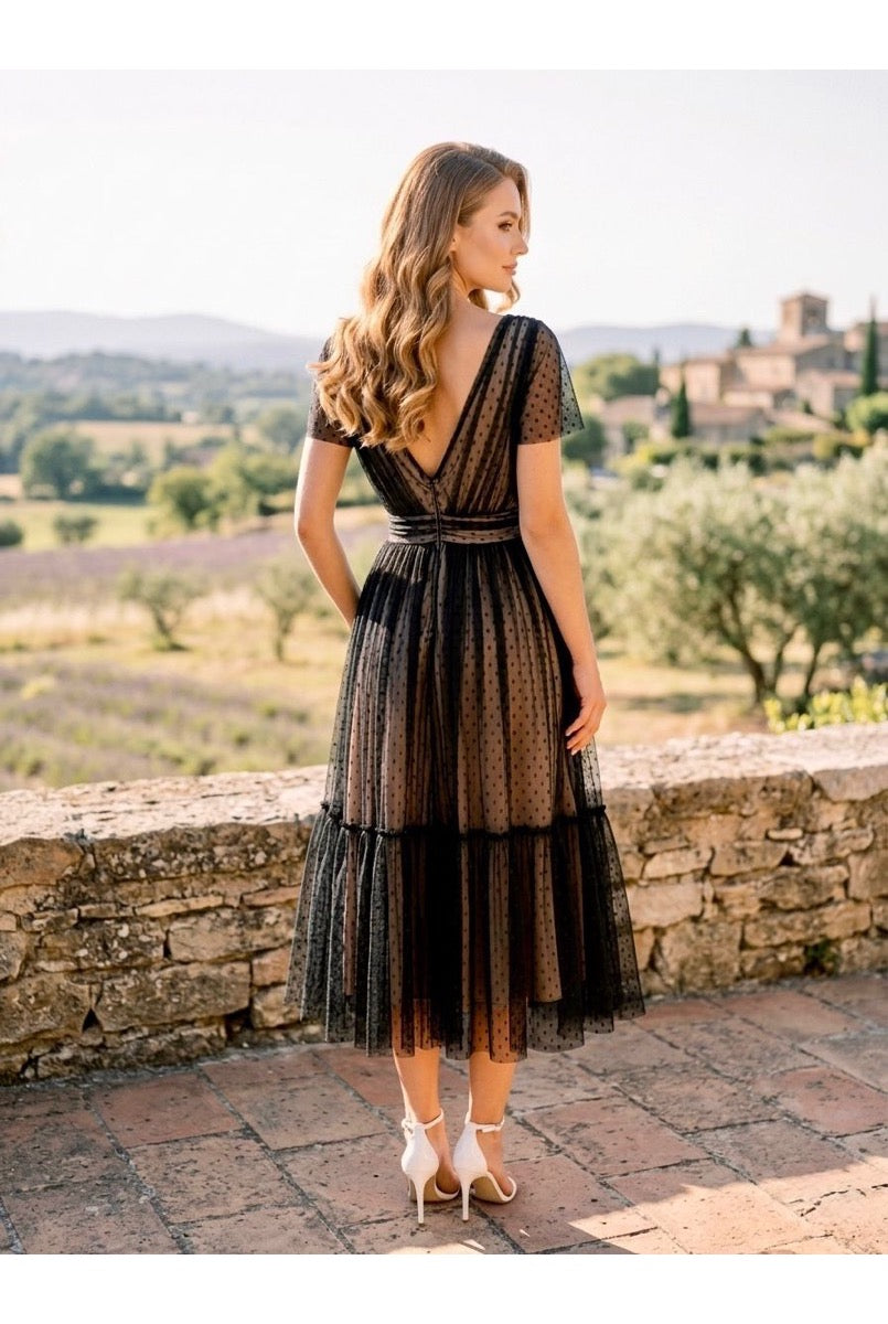 Robe Midi Tulle Élégante Femme - Noir