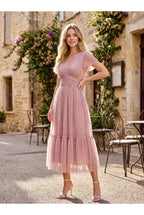 Robe Midi Tulle Élégante Femme - Rose