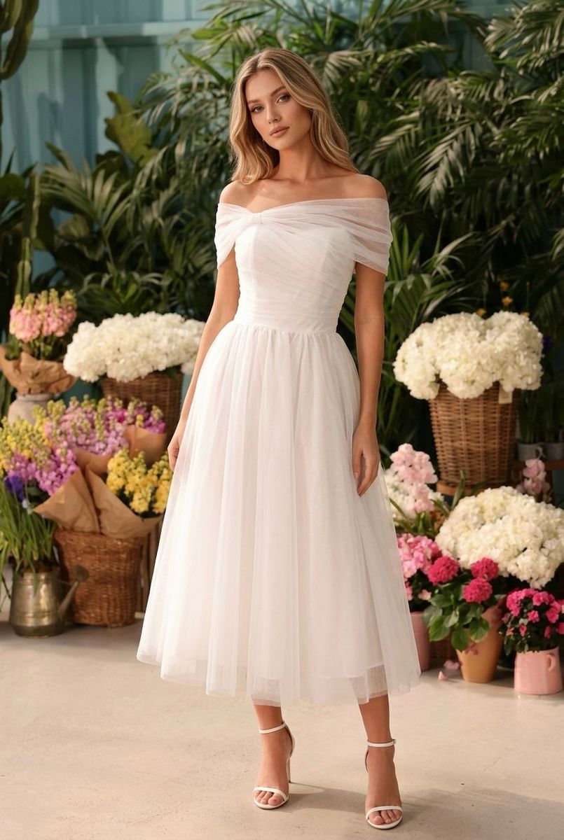Robe Courte En Tulle Avec Épaules Drapées #2 - Blanc
