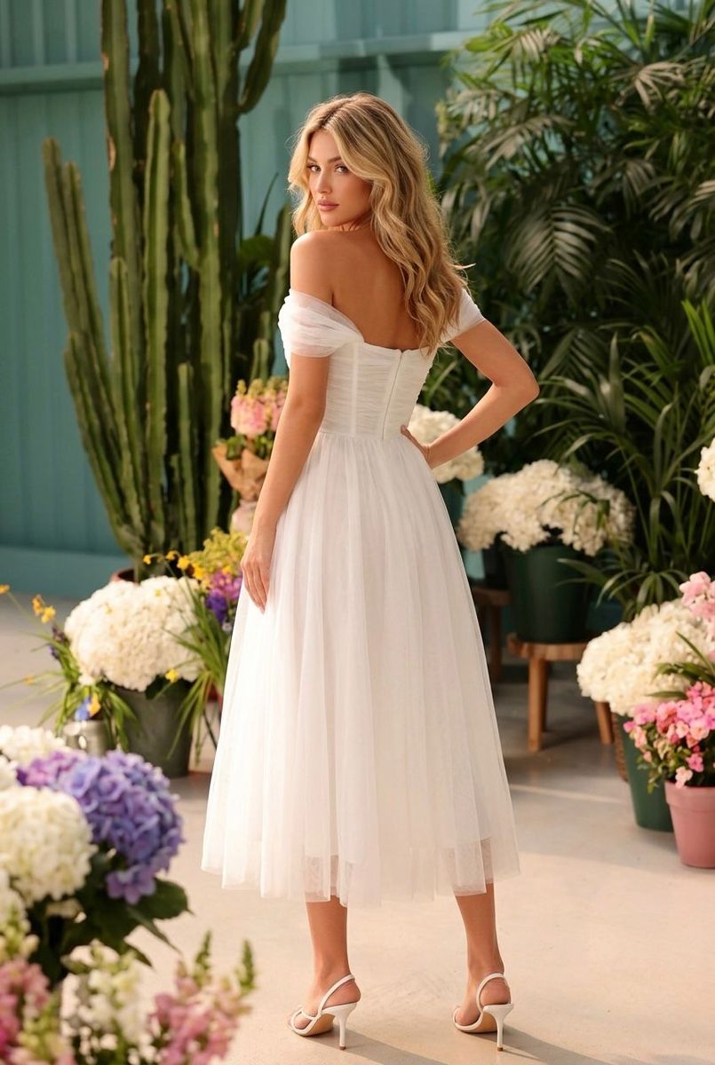 Robe Courte En Tulle Avec Épaules Drapées #2 - Blanc
