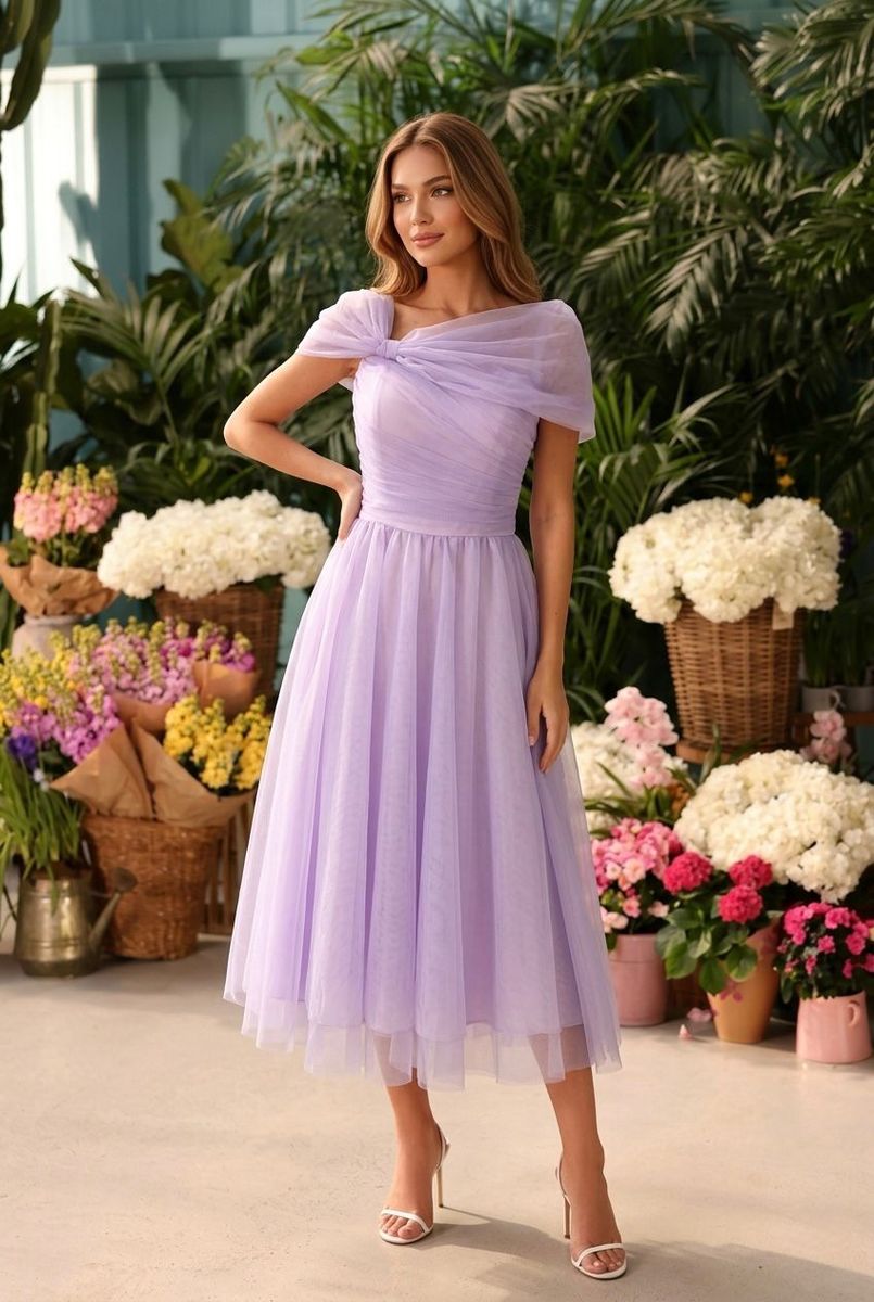 Robe Courte En Tulle Avec Épaules Drapées #2 - Lilas