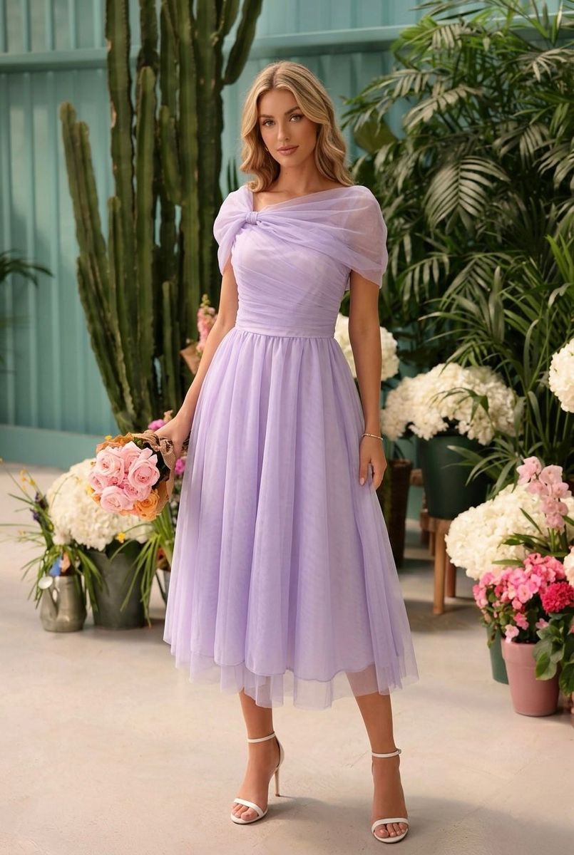 Robe Courte En Tulle Avec Épaules Drapées #2 - Lilas