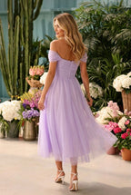 Robe Courte En Tulle Avec Épaules Drapées #2 - Lilas