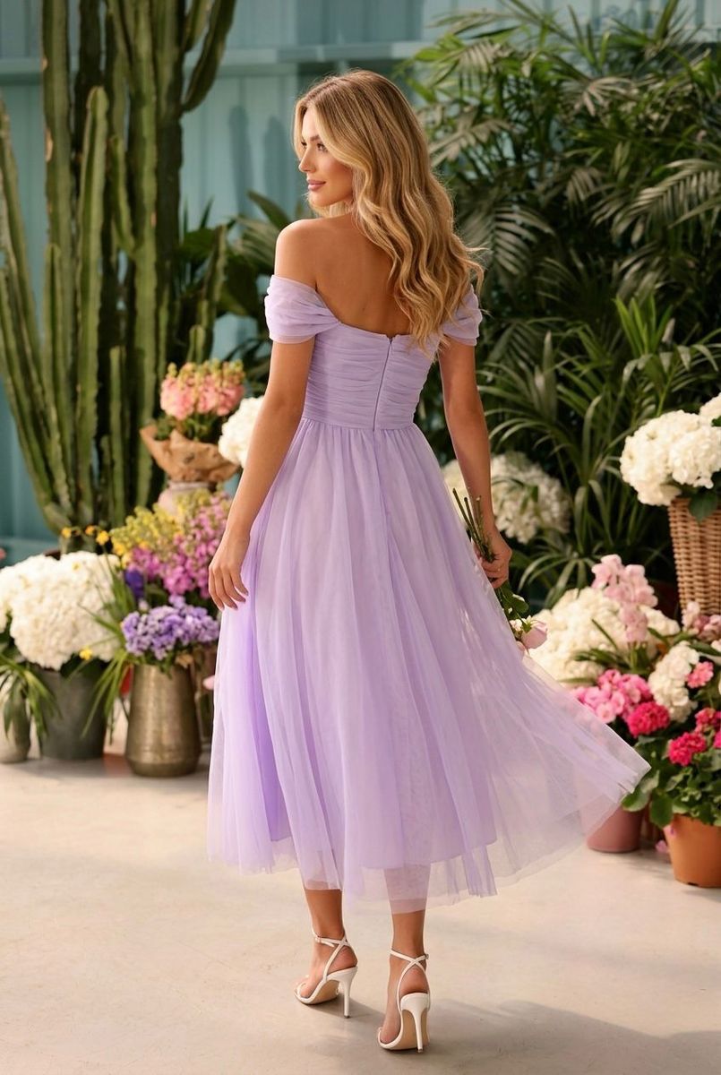 Robe Courte En Tulle Avec Épaules Drapées #2 - Lilas