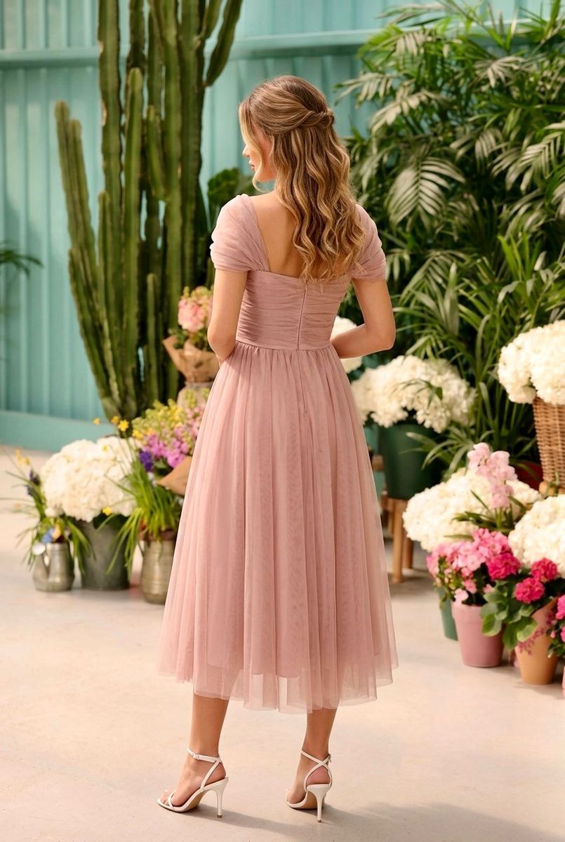 Robe Courte En Tulle Avec Épaules Drapées #2 - Nude