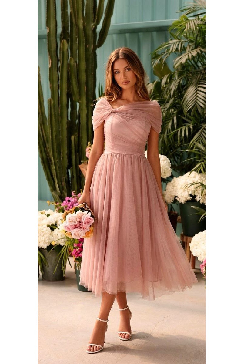 Robe Courte En Tulle Avec Épaules Drapées #2 - Rose
