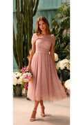 Robe Courte En Tulle Avec Épaules Drapées #2 - Rose