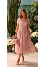 Robe Courte En Tulle Avec Épaules Drapées #2 - Rose