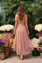 Robe Courte En Tulle Avec Épaules Drapées #2 - Rose