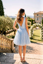 Robe Courte Patineuse En Tulle - Bleu