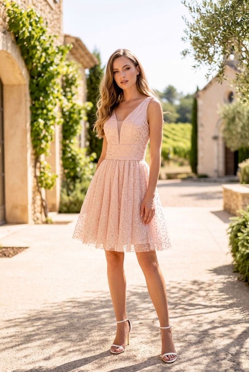 Robe Courte Patineuse En Tulle - Rose