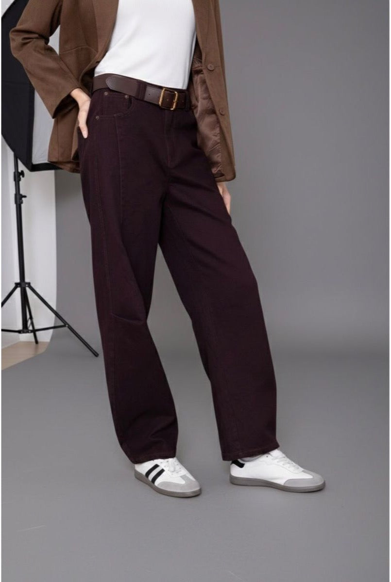 Pantalon Jean Baggy Ballon Avec Ceinture - Brun foncé