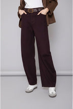 Pantalon Jean Baggy Ballon Avec Ceinture - Brun foncé