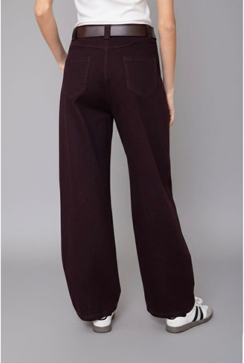 Pantalon Jean Baggy Ballon Avec Ceinture - Brun foncé