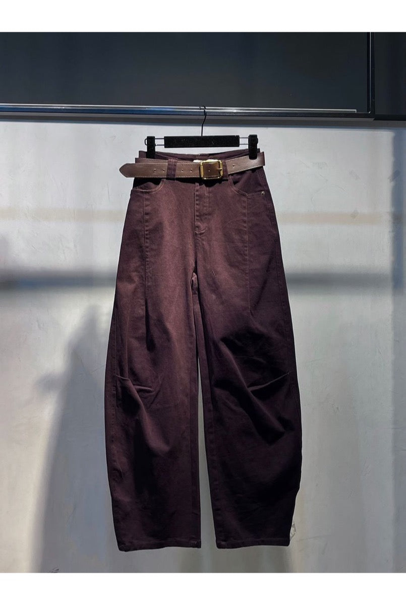 Pantalon Jean Baggy Ballon Avec Ceinture - Brun foncé