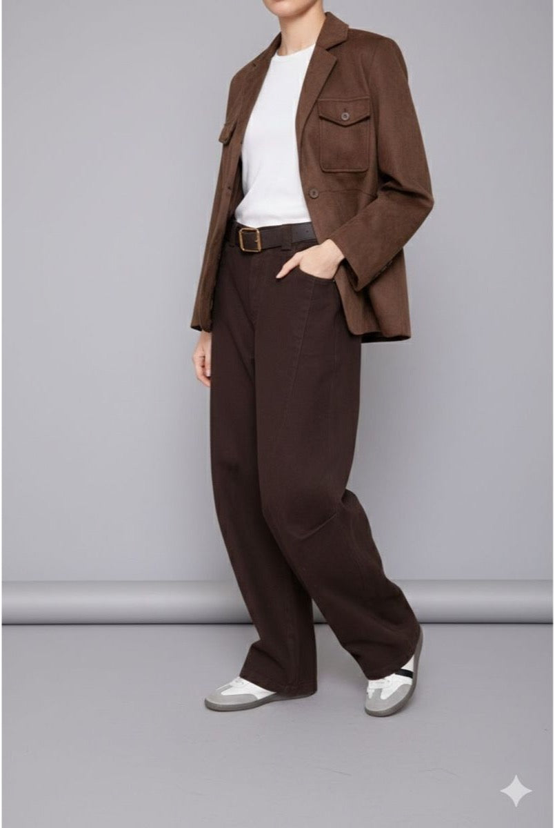Pantalon Jean Baggy Ballon Avec Ceinture - Brun
