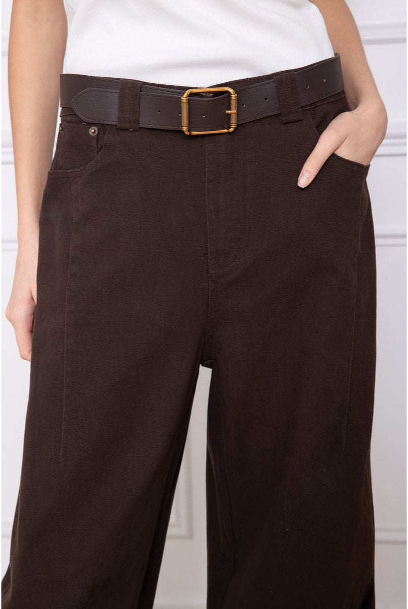 Pantalon Jean Baggy Ballon Avec Ceinture - Brun