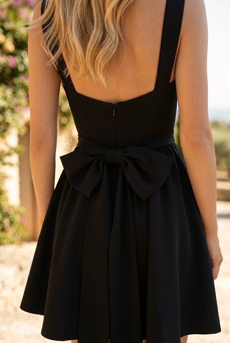 Robe Patineuse Élégante Nœud Dos - Noir